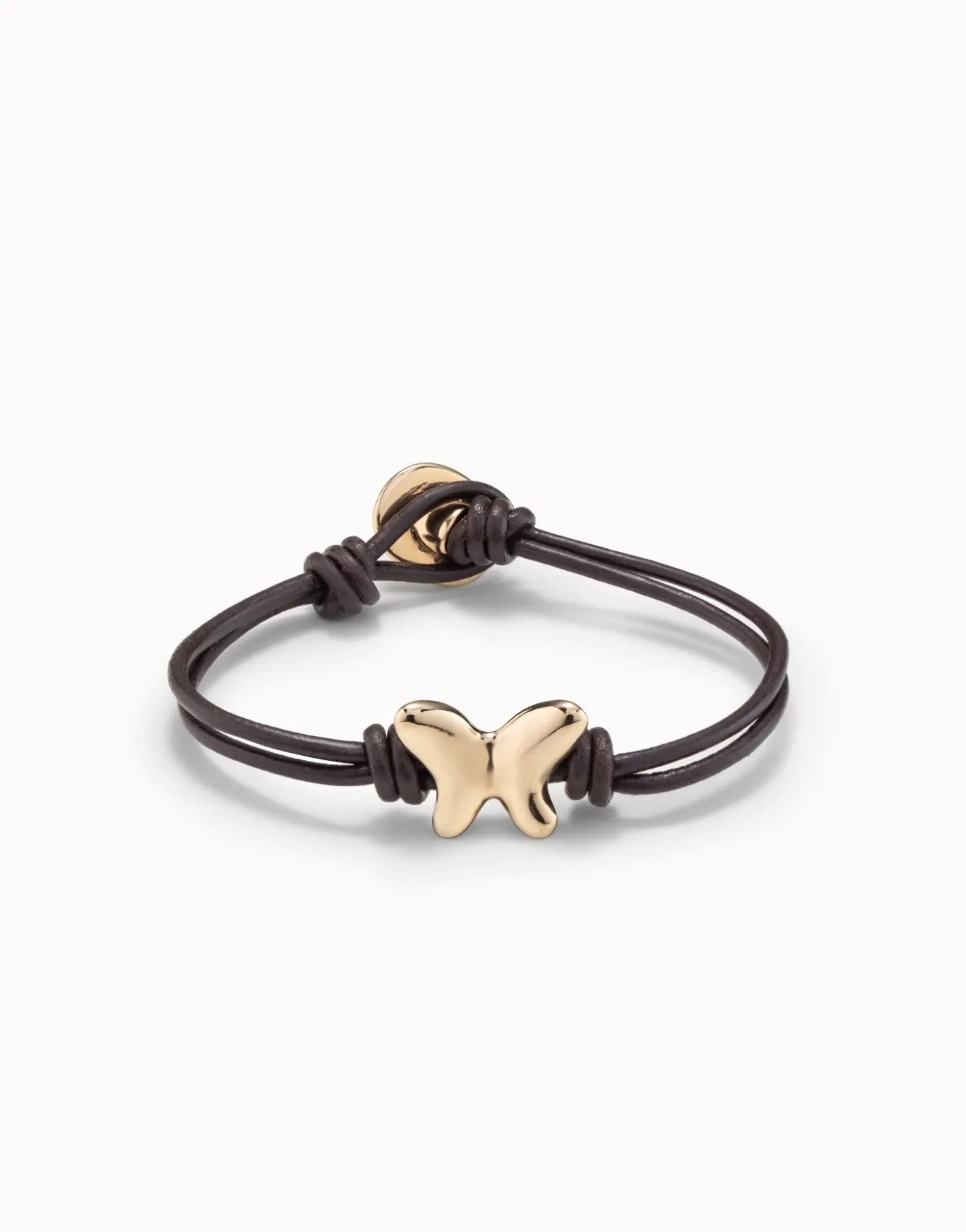 Pulsera con tiras de cuero bañada en oro 18K