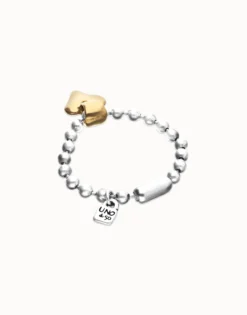 Pulsera de bolas bañada en oro 18k con detalle de corazón