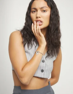 Pulsera de bolas bañada en plata de ley con detalle de corazón