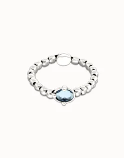 Pulsera de bolas bañada en plata con cristal facetado ovalado azul
