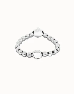Pulsera de bolas bañada en plata con cristal facetado ovalado rosa
