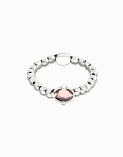 Pulsera de bolas bañada en plata con cristal facetado ovalado rosa