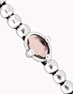 Pulsera de bolas bañada en plata con cristal facetado ovalado rosa
