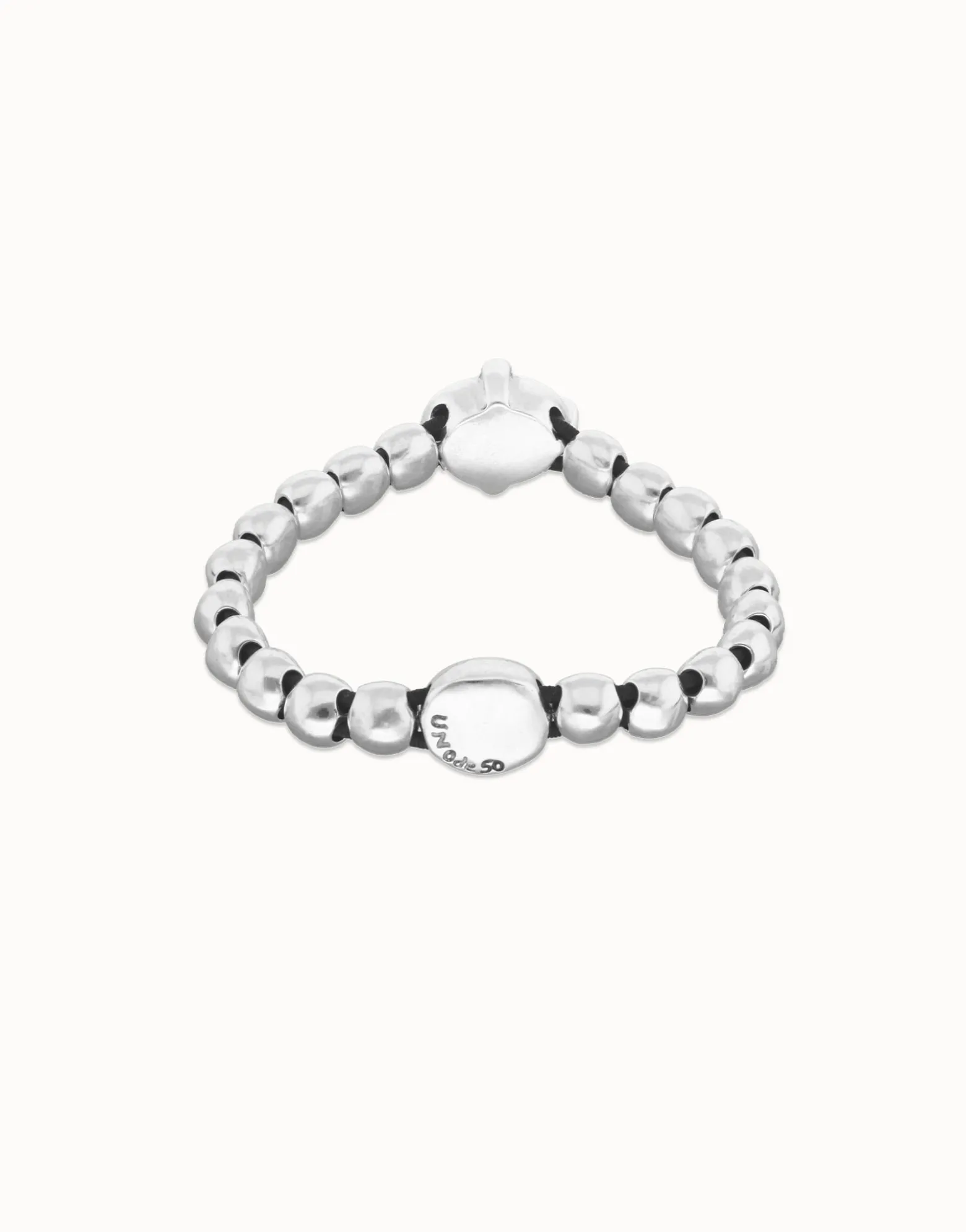 Pulsera de bolas bañada en plata con cristal facetado ovalado verde