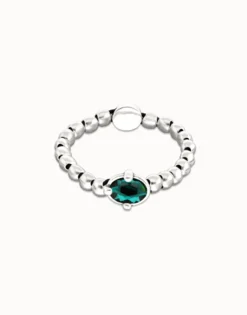 Pulsera de bolas bañada en plata con cristal facetado ovalado verde
