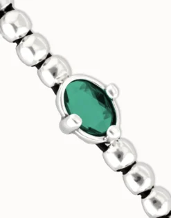 Pulsera de bolas bañada en plata con cristal facetado ovalado verde