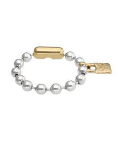 Pulsera de bolas bañada en plata con cierre y candado bañado en oro 18k