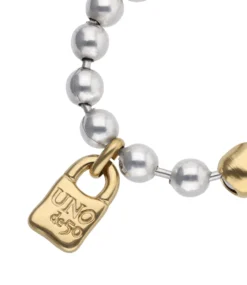 Pulsera de bolas bañada en plata con cierre y candado bañado en oro 18k