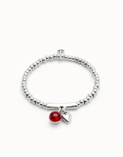 Pulsera de bolas bañadas en plata de ley y cristal de murano rojo