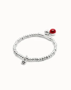 Pulsera de bolas bañadas en plata de ley y cristal de murano rojo