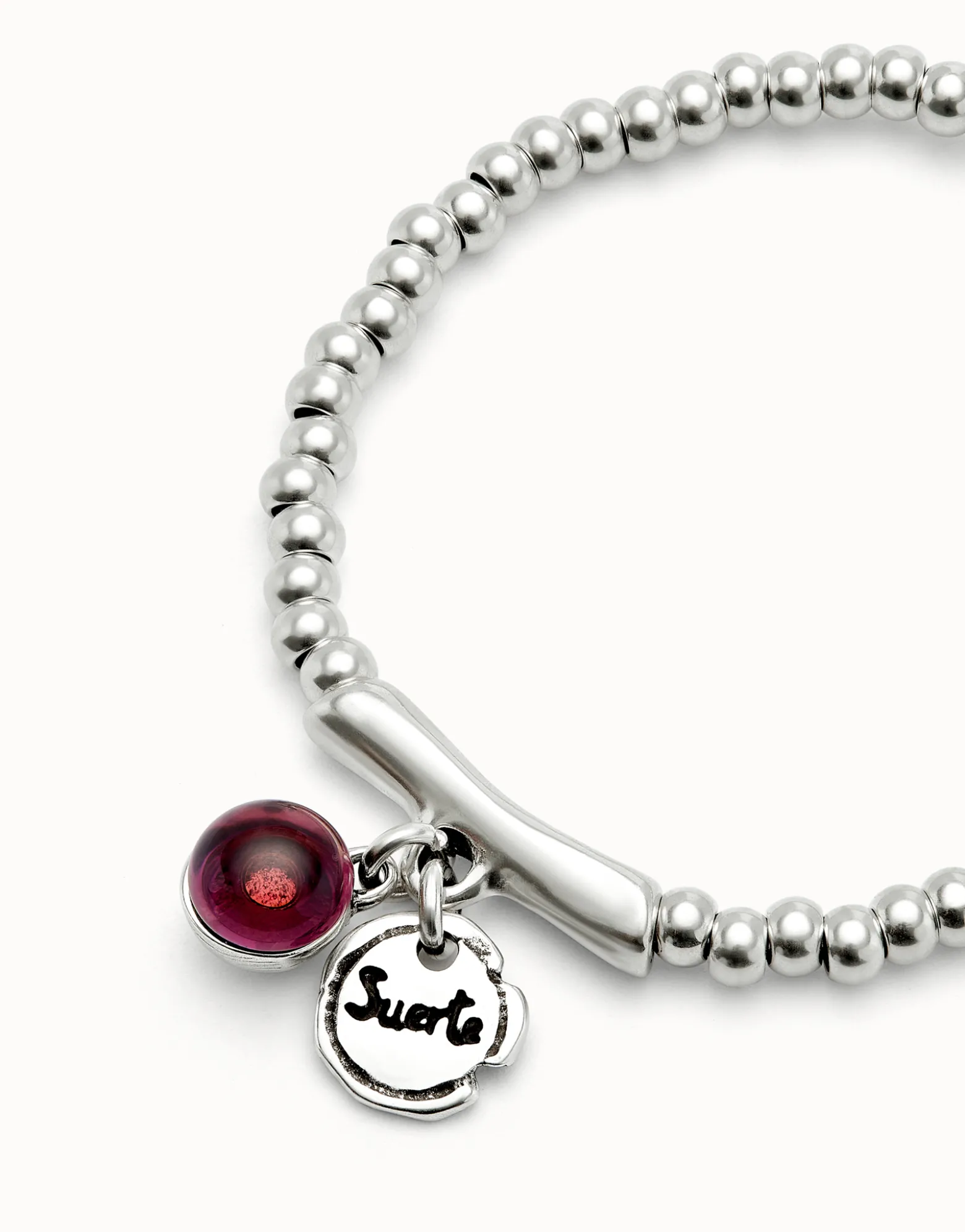Pulsera de bolas bañadas en plata de ley y cristal de murano rojo