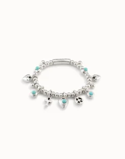 Pulsera de bolas bañadas en plata de ley con 5 charms con cristal de murano