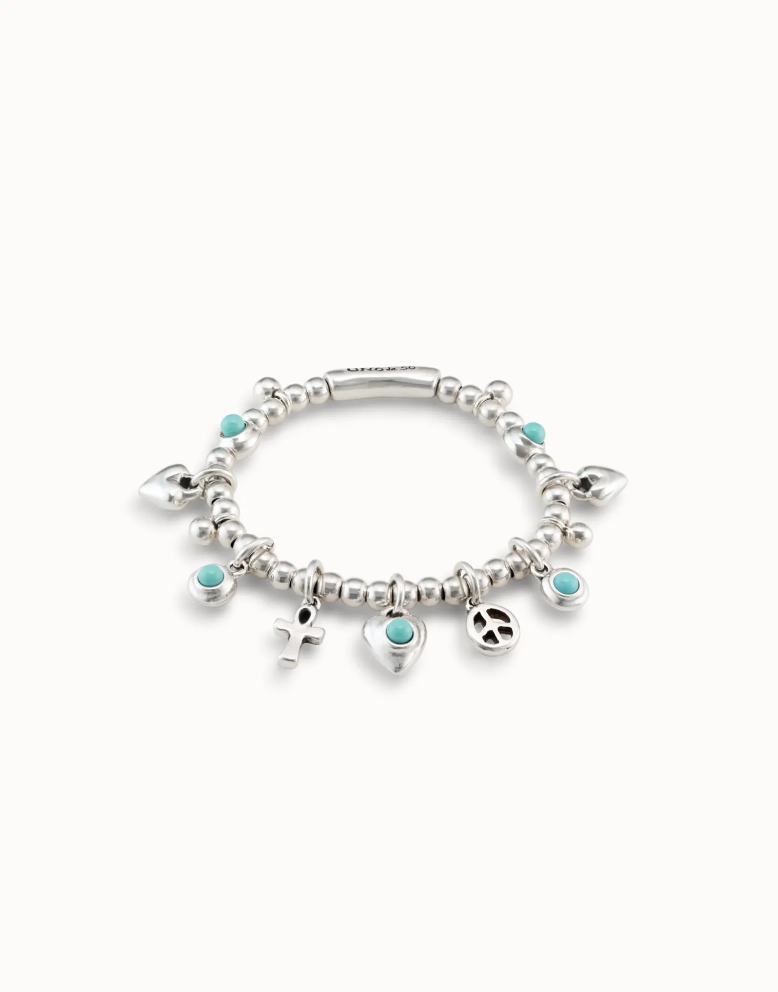 Pulsera de bolas bañadas en plata de ley con 5 charms con cristal de murano