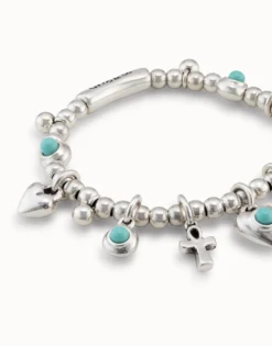 Pulsera de bolas bañadas en plata de ley con 5 charms con cristal de murano