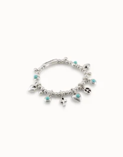 Pulsera de bolas bañadas en plata de ley con 5 charms con cristal de murano