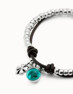 Pulsera de bolas bañadas en plata de ley con cristal de murano verde