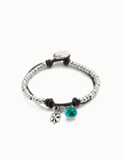Pulsera de bolas bañadas en plata de ley con cristal de murano verde