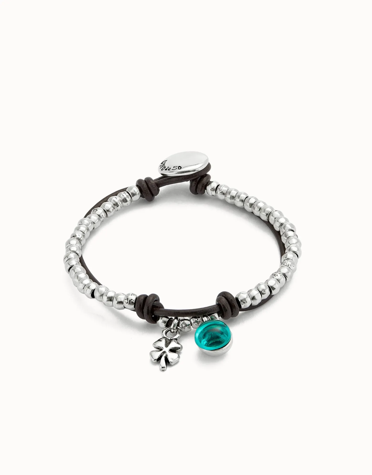 Pulsera de bolas bañadas en plata de ley con cristal de murano verde
