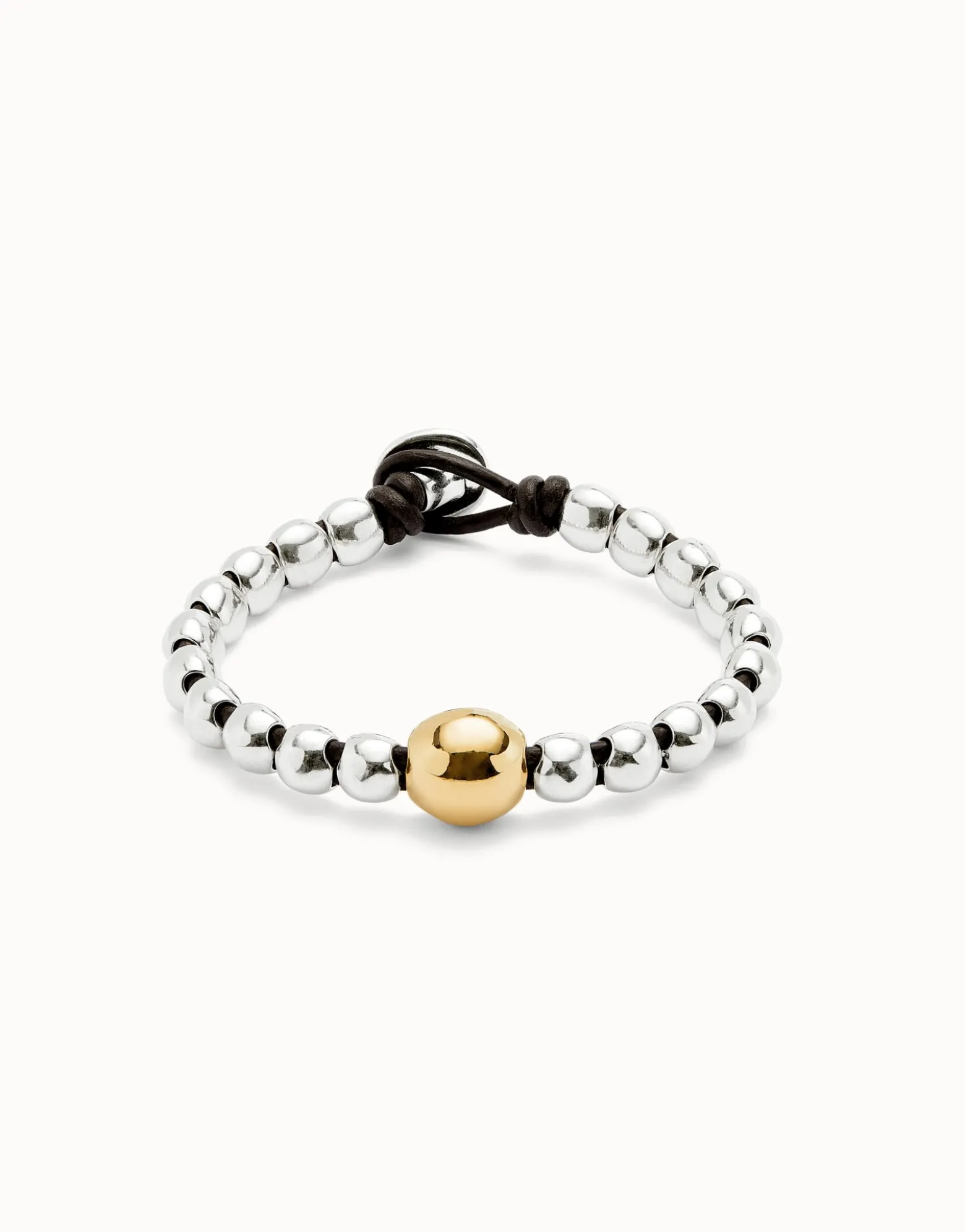 Pulsera de bolas bañadas en plata de ley y bola central bañada en oro 18k