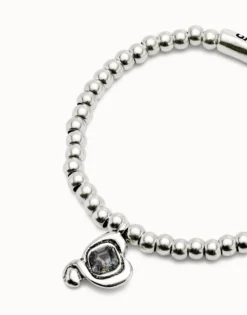 Pulsera de bolas bañadas en plata de ley con cristal negro