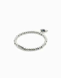 Pulsera de bolas bañadas en plata de ley con cristal negro