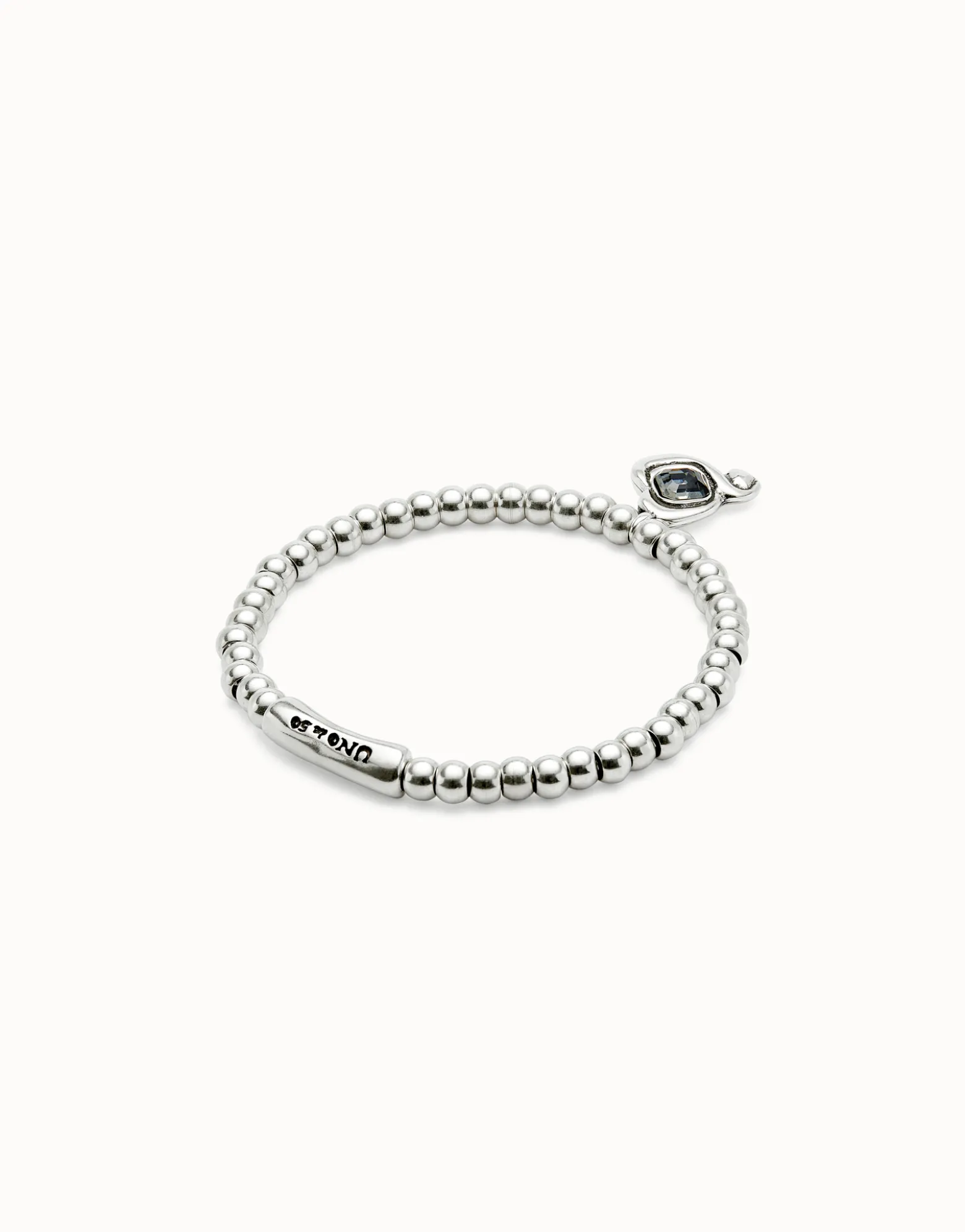 Pulsera de bolas bañadas en plata de ley con cristal negro
