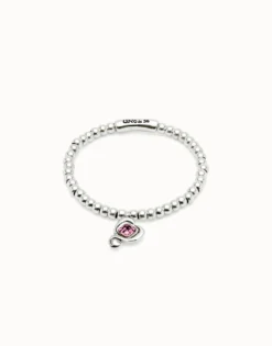 Pulsera de bolas bañadas en plata de ley con cristal rosa