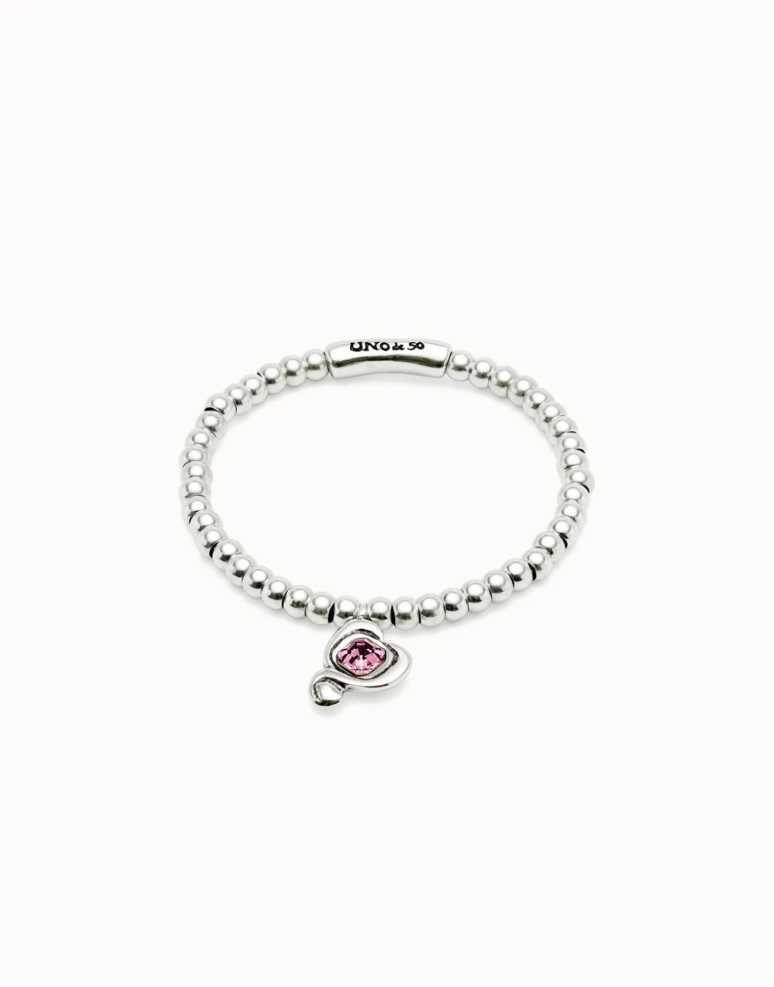 Pulsera de bolas bañadas en plata de ley con cristal rosa