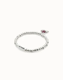 Pulsera de bolas bañadas en plata de ley con cristal rosa