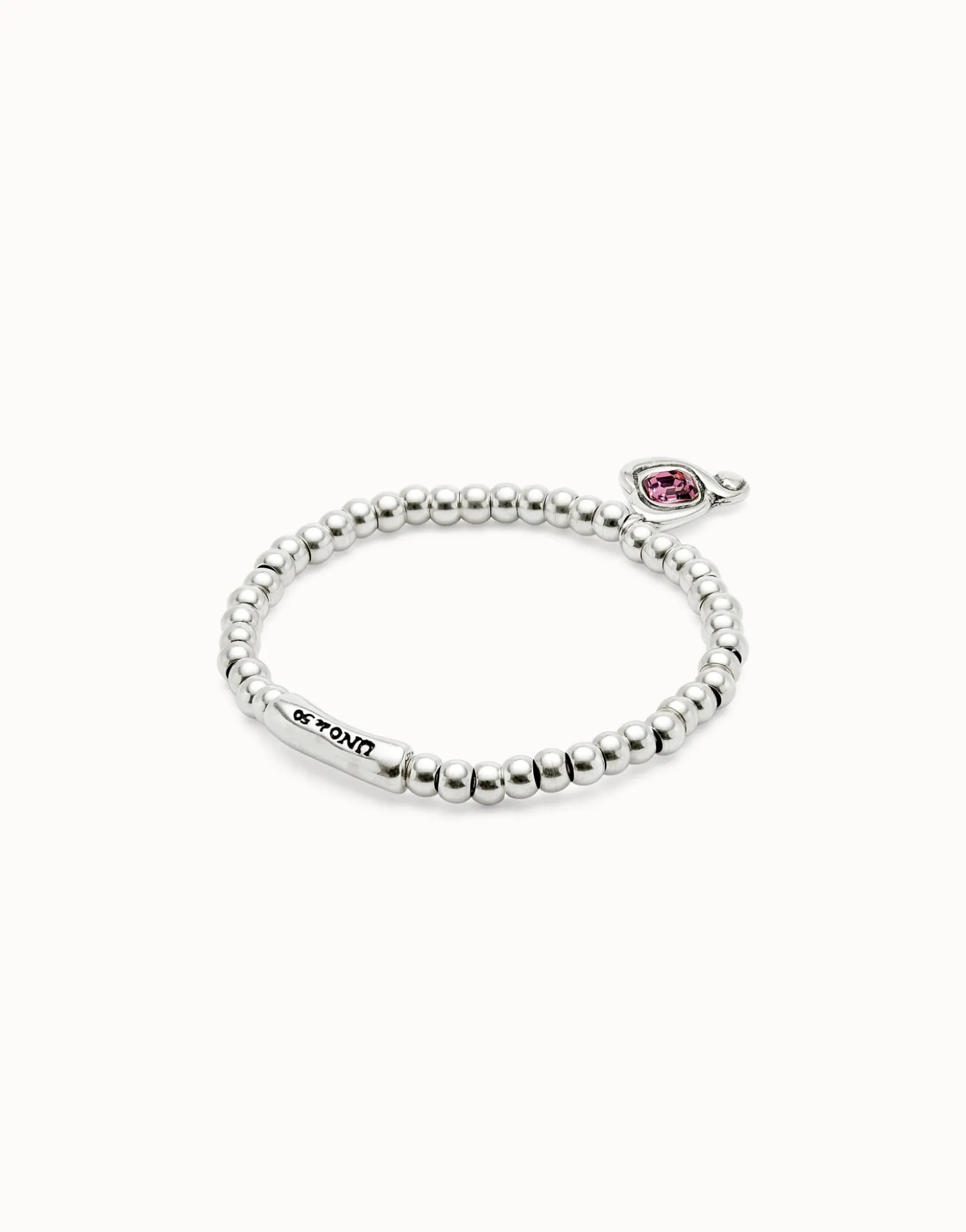 Pulsera de bolas bañadas en plata de ley con cristal rosa