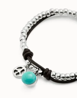 Pulsera de bolas bañadas en plata de ley con cristal de murano turquesa