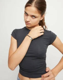 Pulsera de bolas bañadas en plata de ley con cristal de murano turquesa