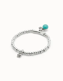 Pulsera de bolas bañadas en plata de ley con cristal de murano y mano de fátima