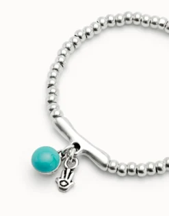 Pulsera de bolas bañadas en plata de ley con cristal de murano y mano de fátima