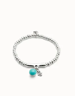 Pulsera de bolas bañadas en plata de ley con cristal de murano y mano de fátima