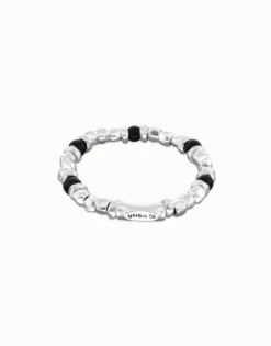 Pulsera de bolas con cuentas en plata y cristal de murano negro