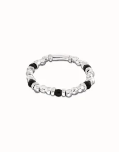 Pulsera de bolas con cuentas en plata y cristal de murano negro