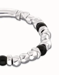 Pulsera de bolas con cuentas en plata y cristal de murano negro