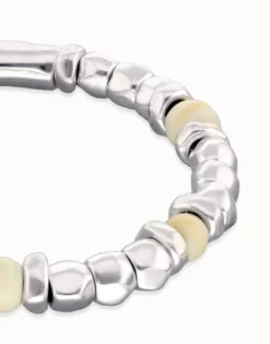 Pulsera de bolas con cuentas en plata y color marfil