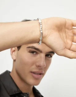 Pulsera de bolas con cuentas en plata y color marfil