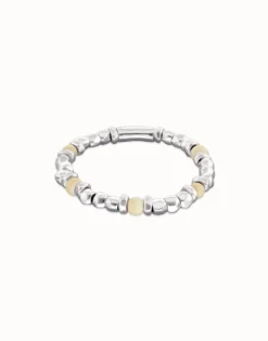 Pulsera de bolas con cuentas en plata y color marfil