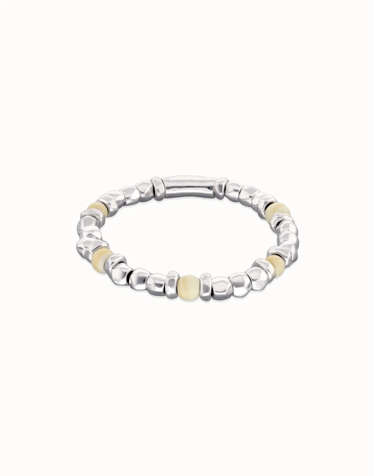 Pulsera de bolas con cuentas en plata y color marfil