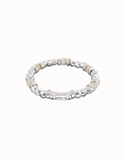 Pulsera de bolas con cuentas en plata y color marfil