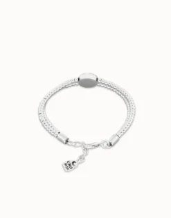 Pulsera de bolas doble bañada en plata de ley con detalle de ojo y cristal azul