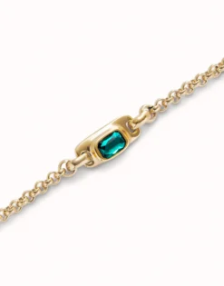 Pulsera de cadena bañada en oro 18k con cristal verde
