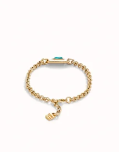 Pulsera de cadena bañada en oro 18k con cristal verde