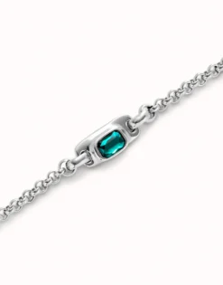 Pulsera de cadena bañada en plata de ley con cristal verde