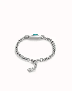 Pulsera de cadena bañada en plata de ley con cristal verde