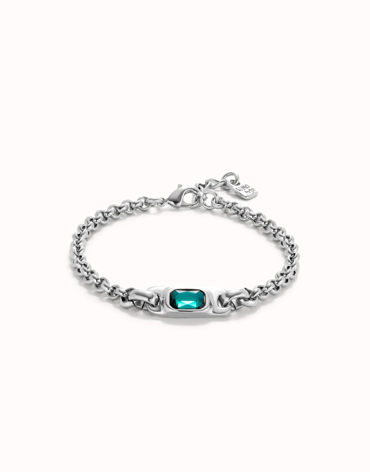 Pulsera de cadena bañada en plata de ley con cristal verde