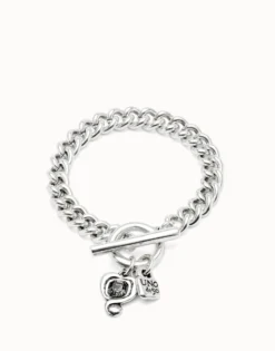Pulsera de cadena bañada en plata de ley con cristal negro